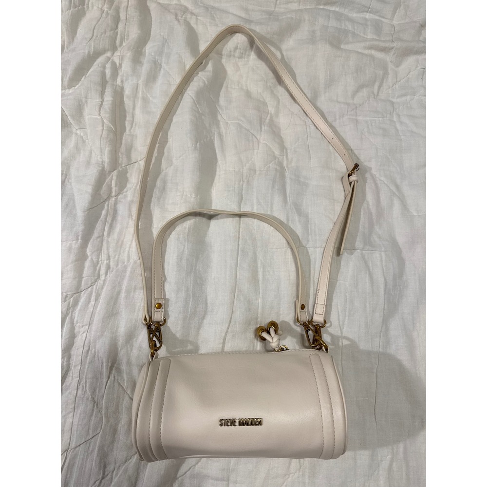 Steve Madden Cream Faux Leather Cylinder Barrel Crossbody Bag Gold Hardware